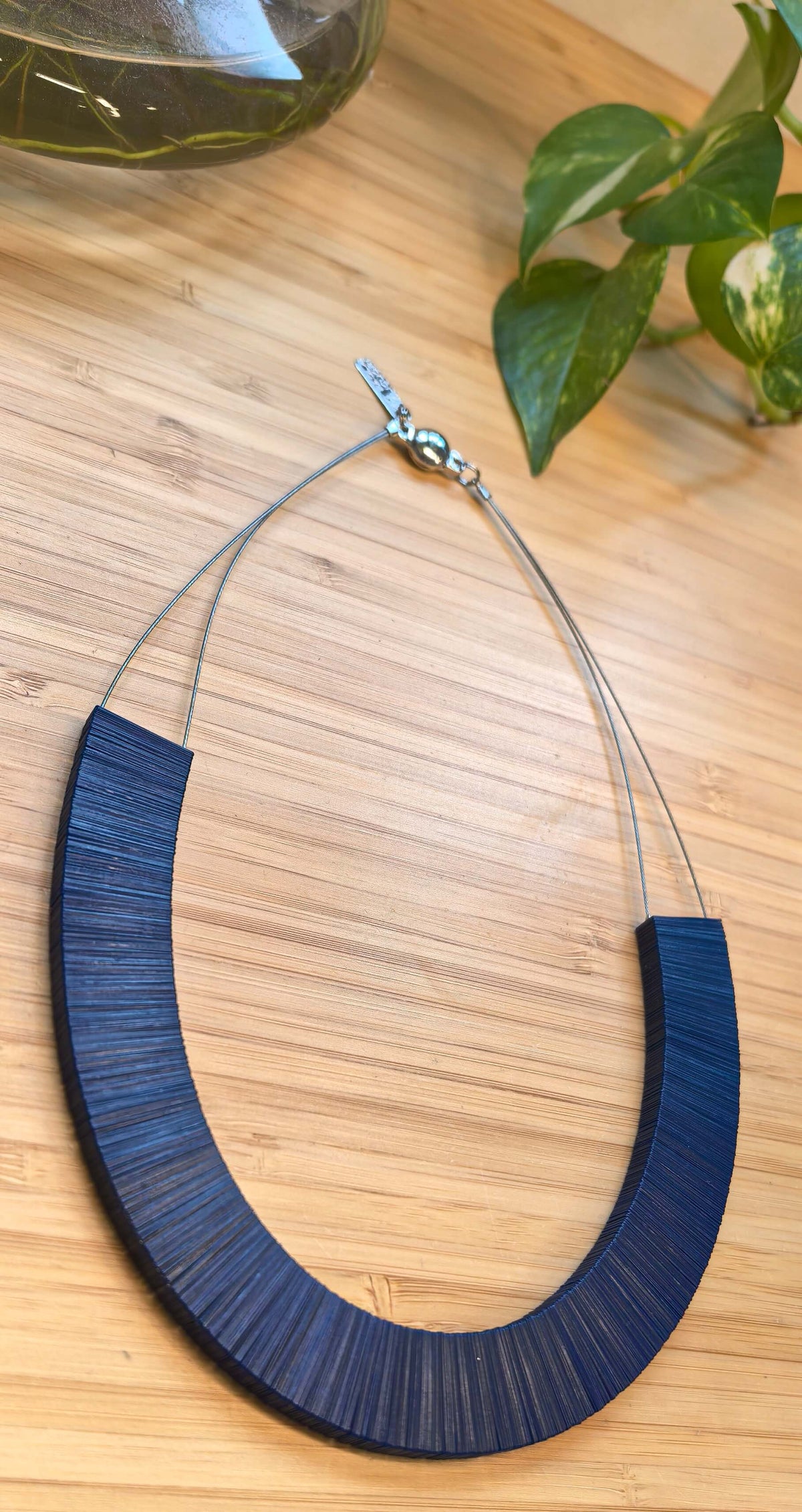Navy blue rectangular necklace