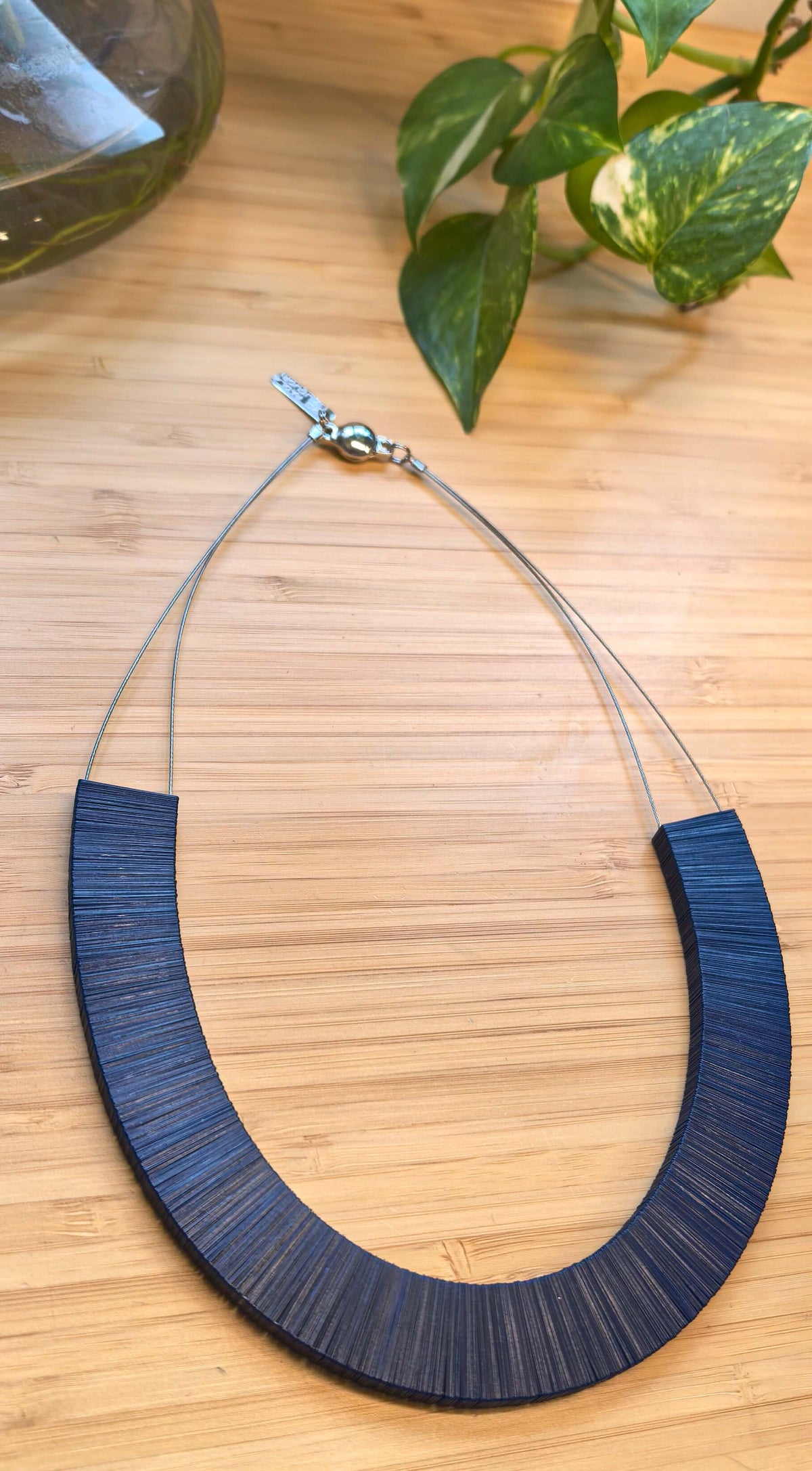 Navy blue rectangular necklace