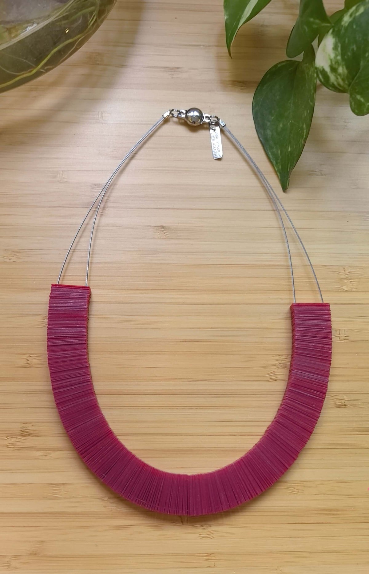 Raspberry rectangular necklace